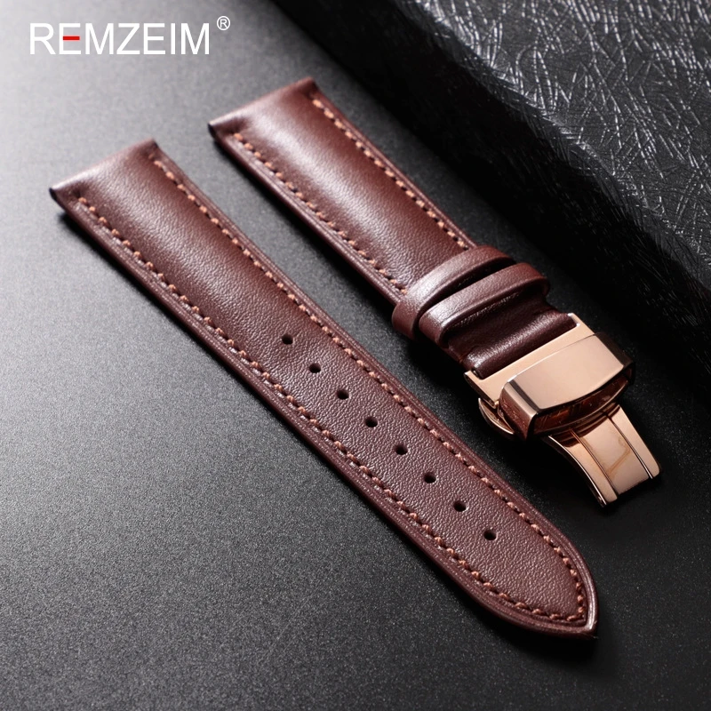 Calfskin Leather Watchband Soft Material Watch Band Wrist Strap 18mm 20mm 22mm 24mm With Stainless Steel Butterfly buckle