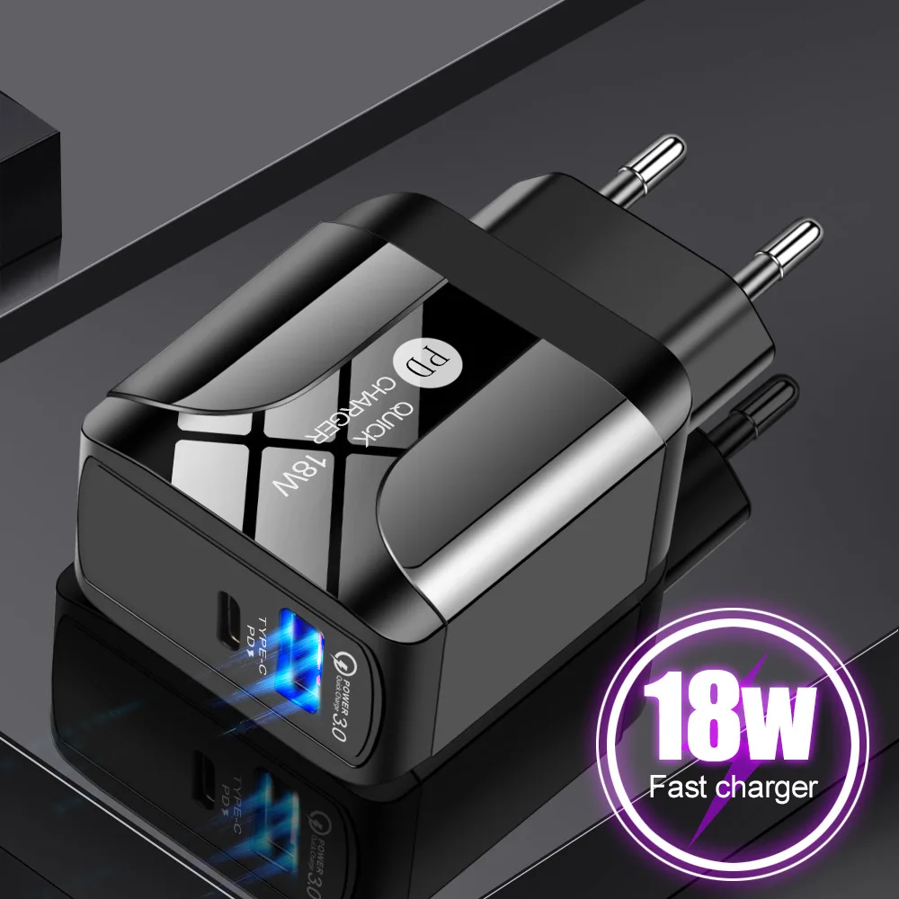 

Qc3.0+pd18w PD Compatible with Qc3.0 Fast Charging Mobile Phone Charger with Led European and American Travel Charger