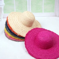 elegant women floppy raffia straw hat 13cm wide brim summer hat solid classical sun beach hat lady race kentucky derby hat
