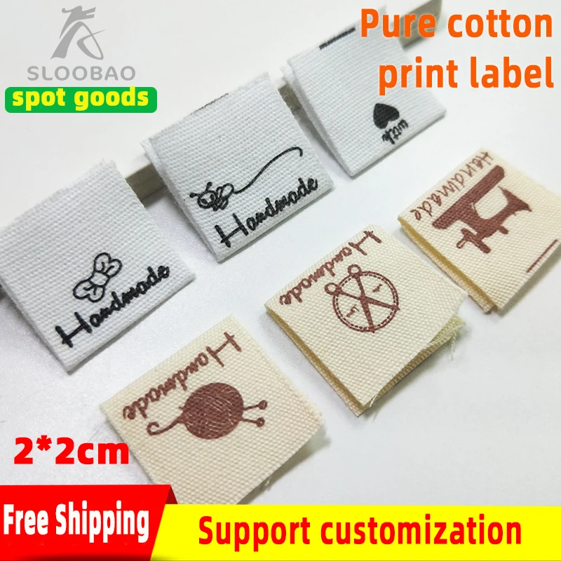 SealButterflyClockYarnBallSewingMachineNaturalStyleHandmadePrintedCottonSewingLabelsCottonFabricPrintingSewingLabelsForClothing|Этикетки