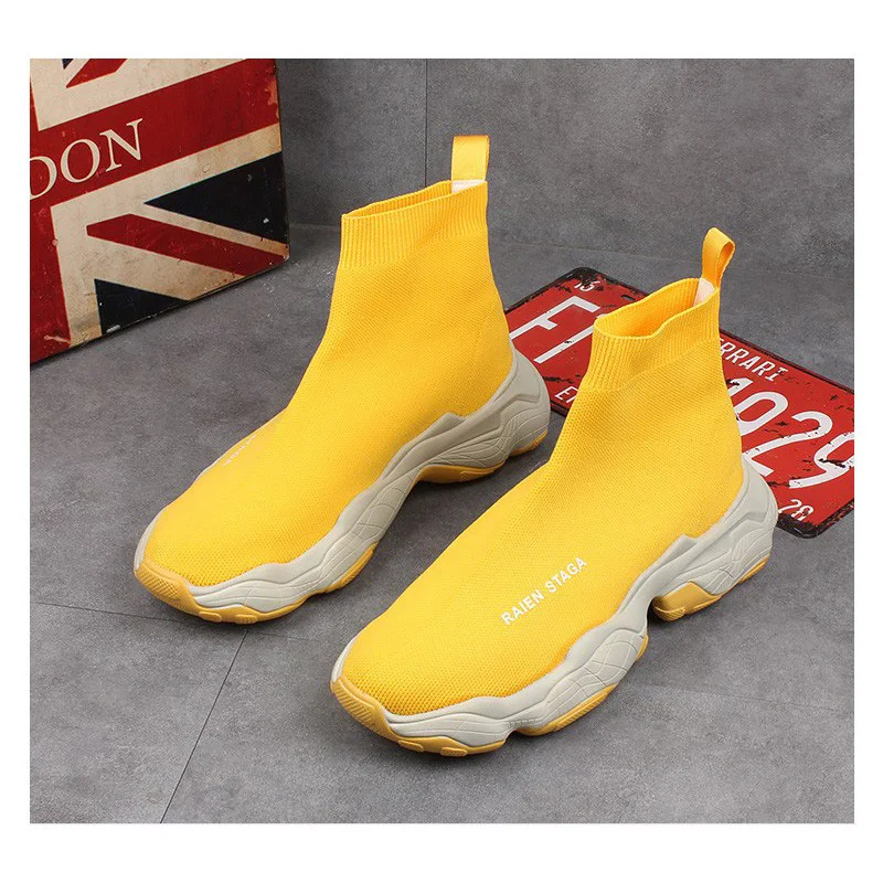 2019 Summer High Top Sneakers Gauze Breathable Stretch Fabric Stocking Men Shoes Knitting Casual Short Boots Leisure Flats |