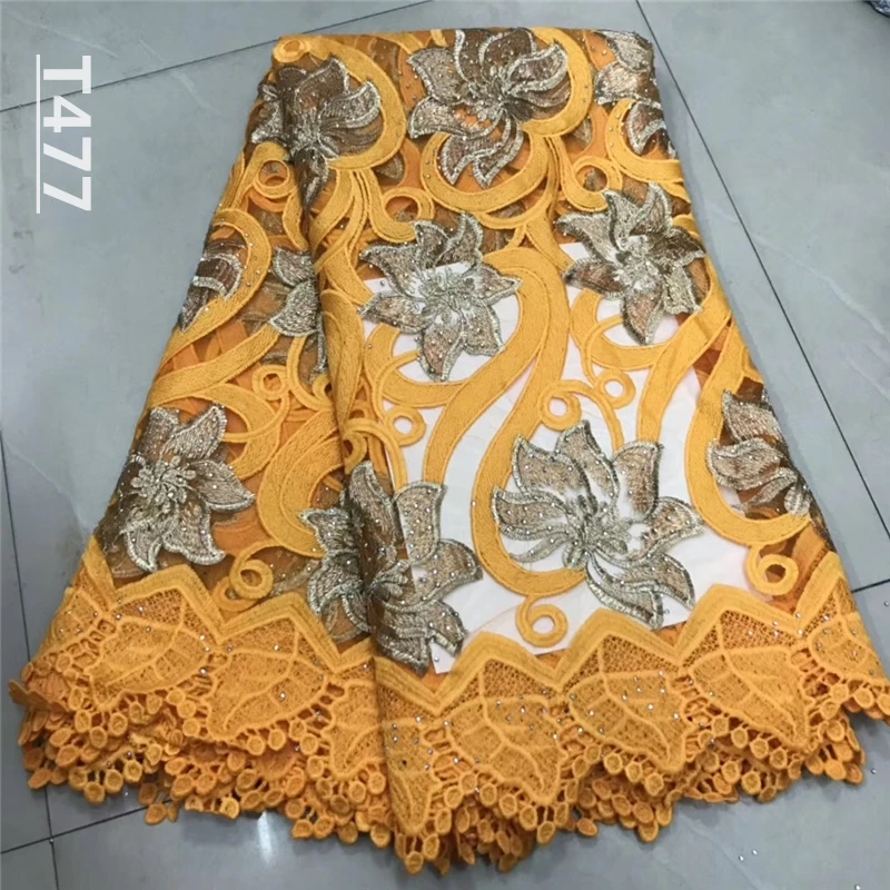Желтая белая высококачественная нигерийская Свадебная африканская кружевная