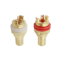 5pcs gold plate rca connector rca female socket chassis cmc connector 32mm copper plug amp hifi white red audio jacks adapter