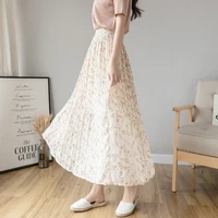 fashionable floral skirt womens summer new high waist mid length skirt pleated yarn skirt drape feeling chiffon long skirt 2021