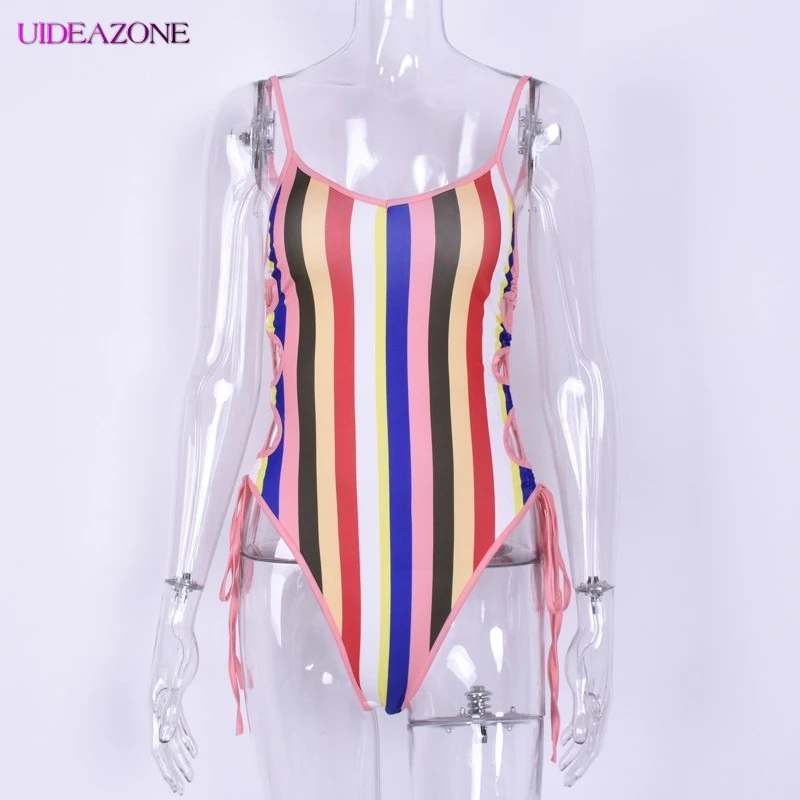 Хит продаж цветные полосатые женские боди летние купальники открытая спина без