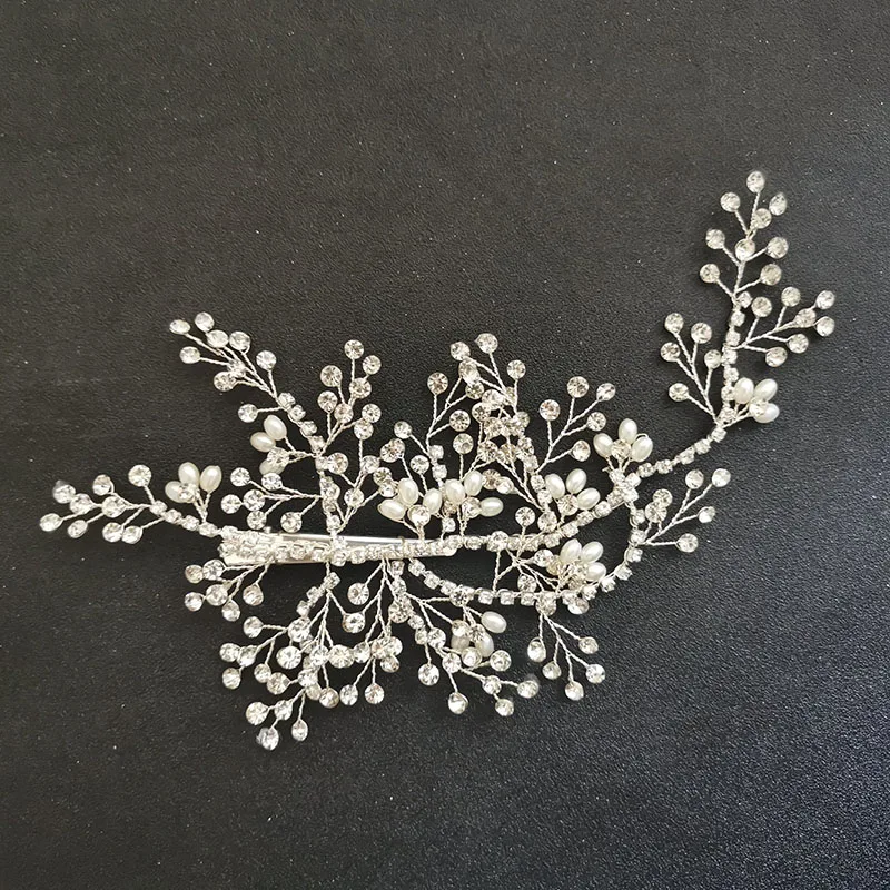 

SLBRIDAL Handmade Wired Rhinestones Crystal Pearls Bridal Hair Clip Barrettes Wedding Hair Accessories Bridesmaids Women Jewelry