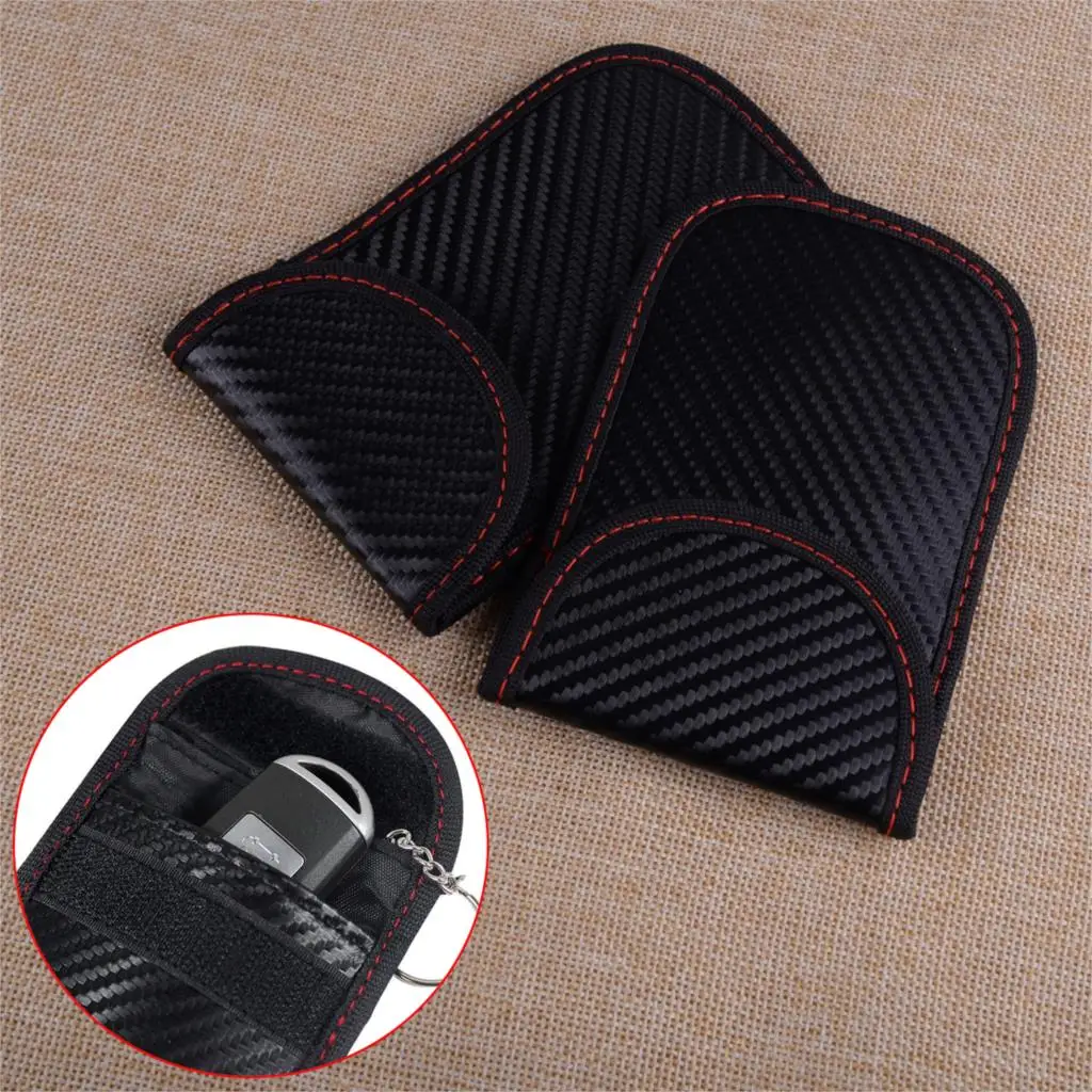 

2pcs Artificial Leather Anti Theft Car Key Signal Blocker Case Faraday Cage Fob Pouch Keyless RFID Blocking Bag