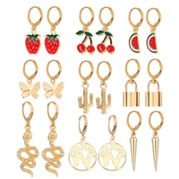 creative fruit multi element snake earrings 9 piece set jewelry accessories