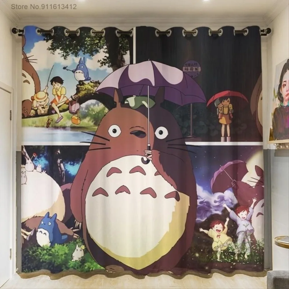 

Cartoon Totoro Curtains For Kids Living Room Bedroom Healing Anime Window Treatment Drapes Ultra-thin Micro Shading Curtains