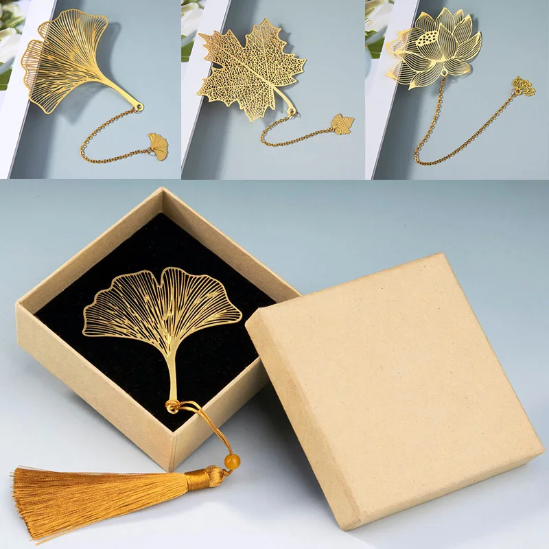 

Metal Hollow Bookmarks Creative Lotus Maple Leaf Ginkgo Biloba Chinese Style Design Notebook Label Party Gifts Art accessories