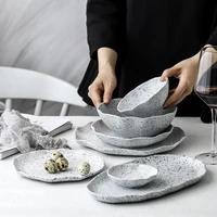 ceramic dinner plate bowl food dish granite porcelain with spots dessert salad bowl nordic home decorative tableware plate
