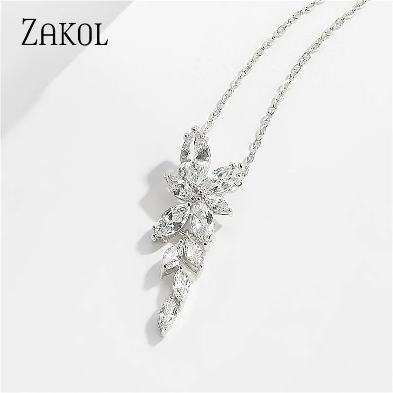 ZAKOL модное циркониевое ожерелье с подвеской в виде листьев для женщин свадебные