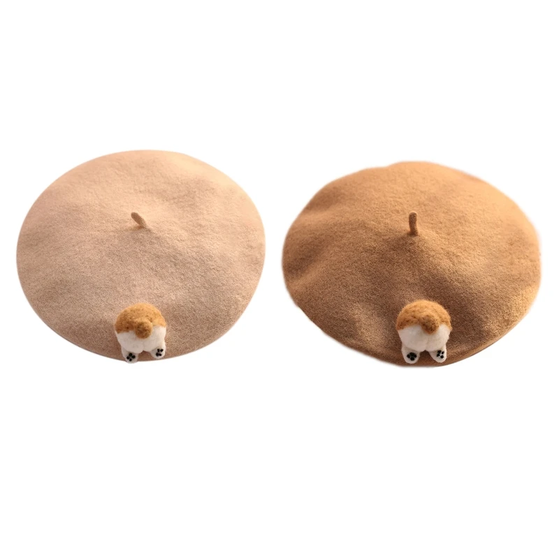 

Sweet Corgi Butt Beret Lolita Beanie Hat Solid Color Painter Hat for Women Girls 101A