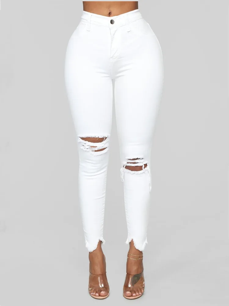 

Daily Ripped Elastic Skinny Jeans Women's Cotton Denim Distressed Fashion Women's Jeans with Ripped Holes Trousers Women Jeans