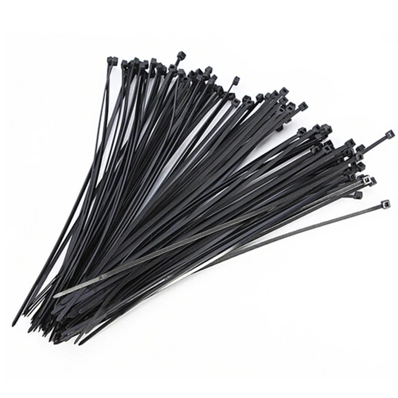 

100 шт. самоблокирующиеся пластиковые нейлоновые стяжки для кабеля, черные кабельные стяжки, петля для крепления кабеля 2,5 мм или 3 мм