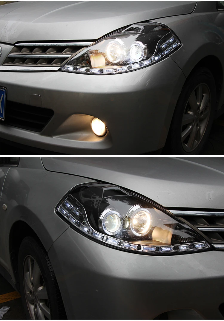 Чехол для автомобиля для Nissan Tiida фары 2008-2010 Tiida фары светодиодный DRL Объектив двойной луч HID