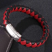 punk leather bracelet men and women jewelry charm stainless steel magnetic clasp fashion couple bangles gifts bb0031