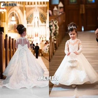 jklmen flower girl dresses with bow sash lace appliques grils ball gown first communion dresses for girls kids wedding dresses