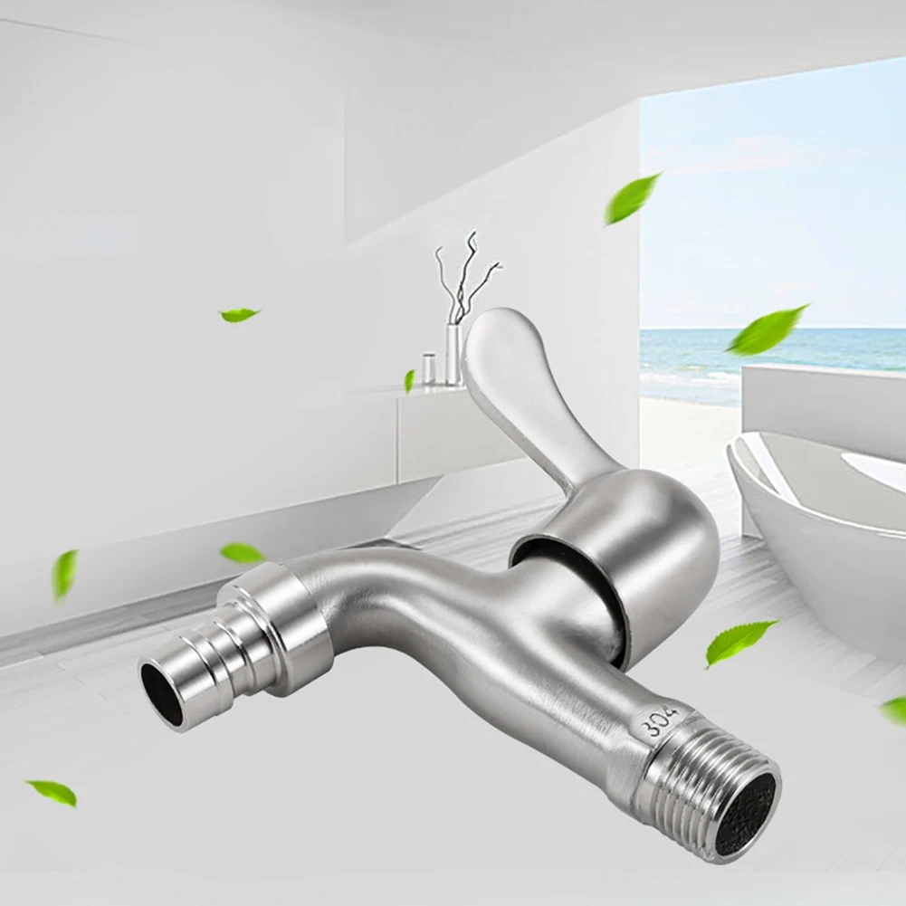 

1pc Wall Mount Silver Water Wall Small Taps Decorative Garden Faucet Long Washing Machine Water Tap Basin Bibcock