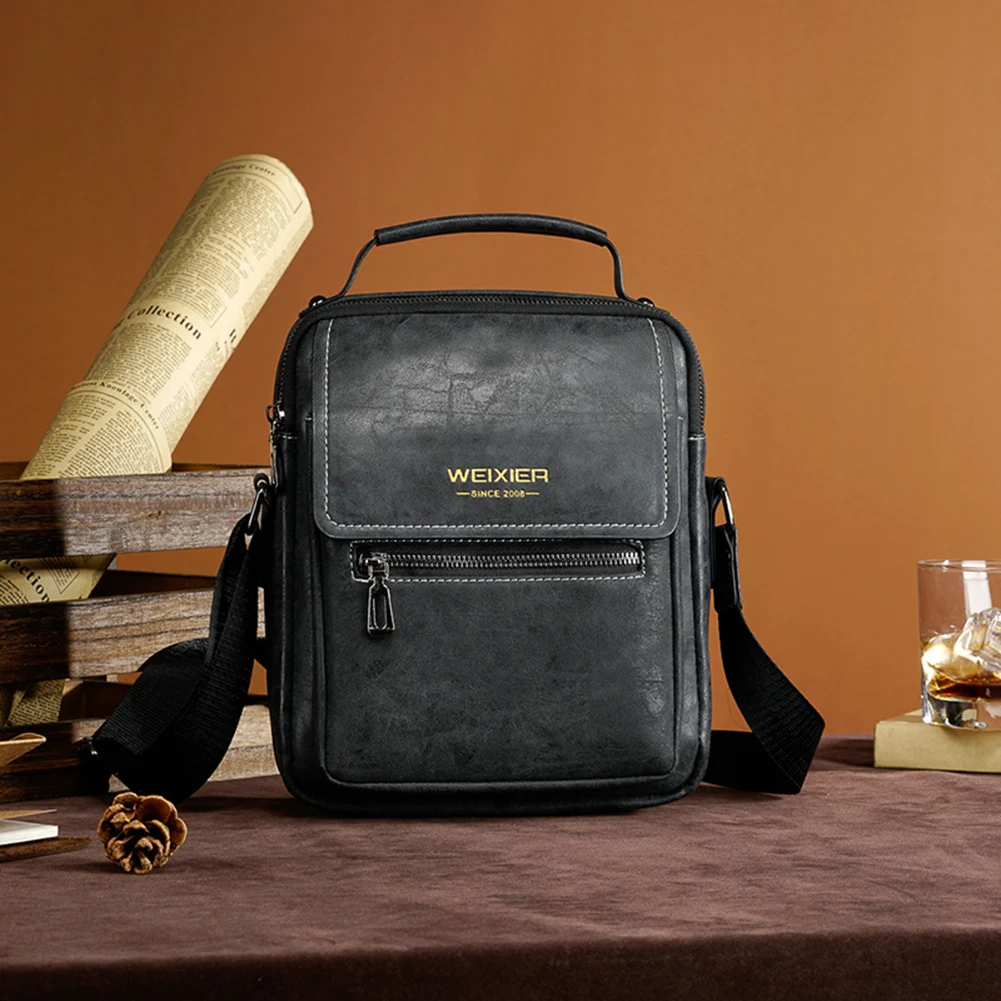 

Винтажная мужская сумка через плечо из искусственной кожи, однотонный мессенджер на ремне, Повседневная маленькая сумочка на молнии для му...