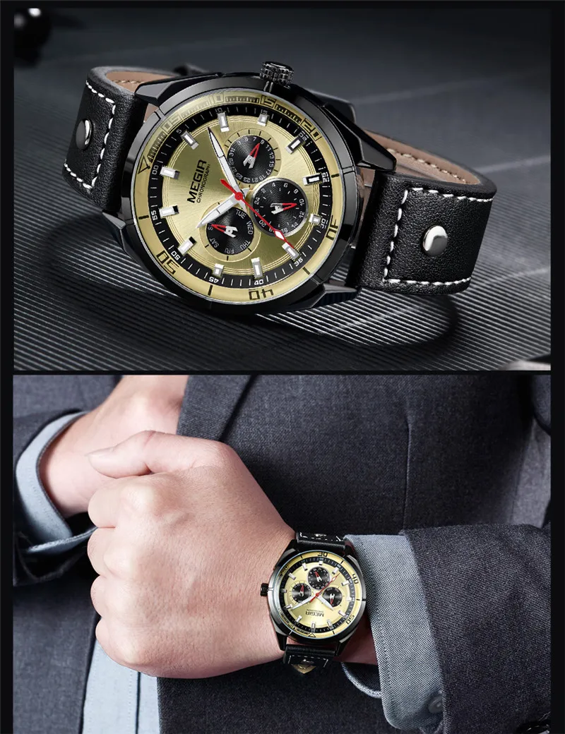 Часы MEGIR Мужские кварцевые в стиле милитари роскошные брендовые с календарем и
