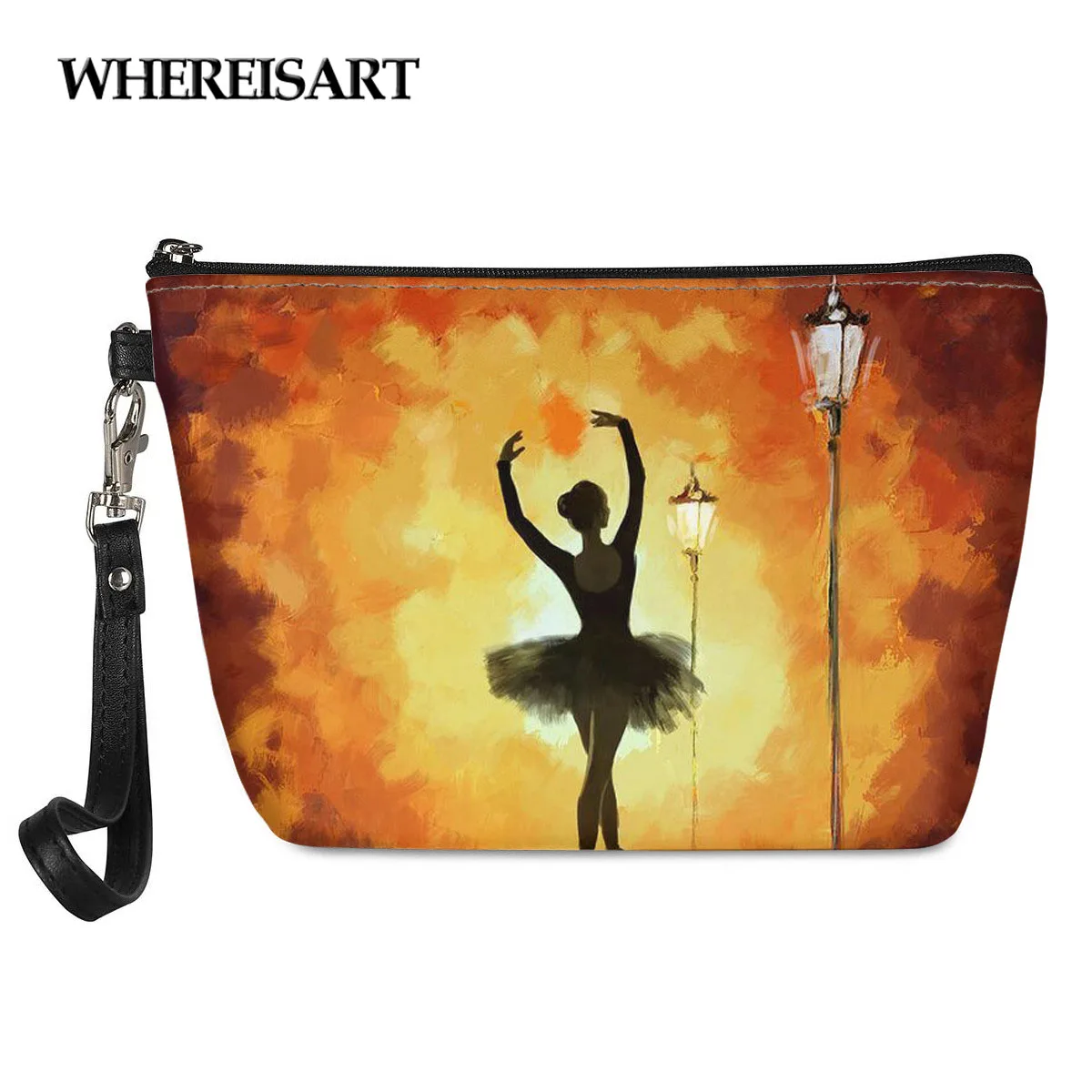

WHEREISART PU Leather Cosmetic Pouch Oil Painting Art Dance Girl Print Cosmetic Bag for Lady Waterproof Small Travel Makeup Bag