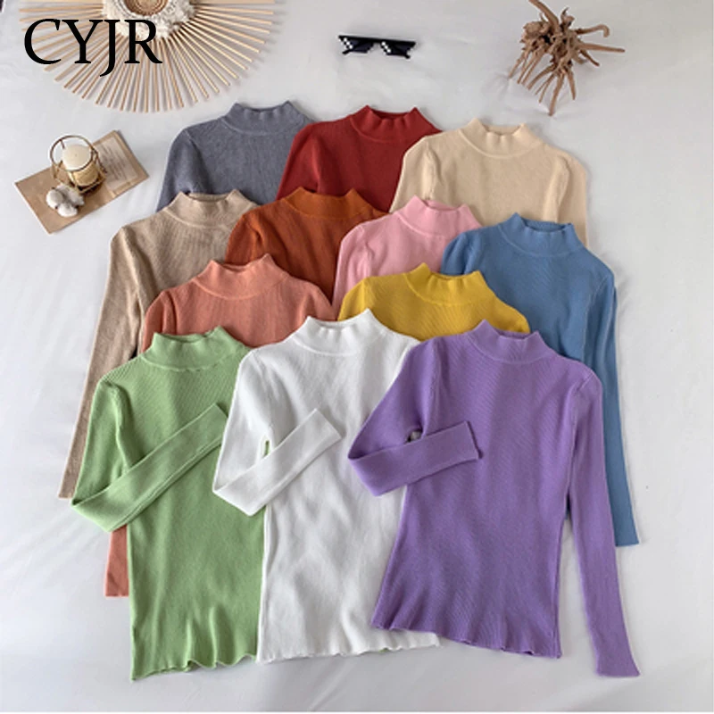 

CYJR 2020 Autumn Winter Sweater Women Long Sleeve Turtleneck Pullovers Knitted Sweater Chic Woman Clothes Female Casual Tops