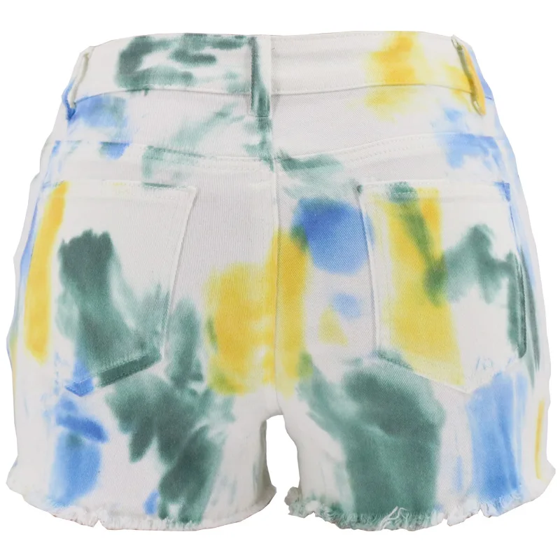 

2021 Summer women Sexy Dyed printed High Stretch Jeans Denim Shorts High Waist Shorts