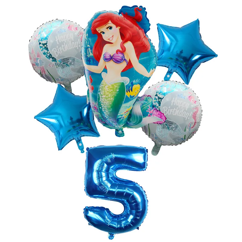 Бургундия 6 шт./лот большой мультфильм Русалка фольга 30 дюймов номер шар на день рождения шары для маленькой девочки подарок Ариэль мультфильм гелиевые шары - Цвет: Бургундия