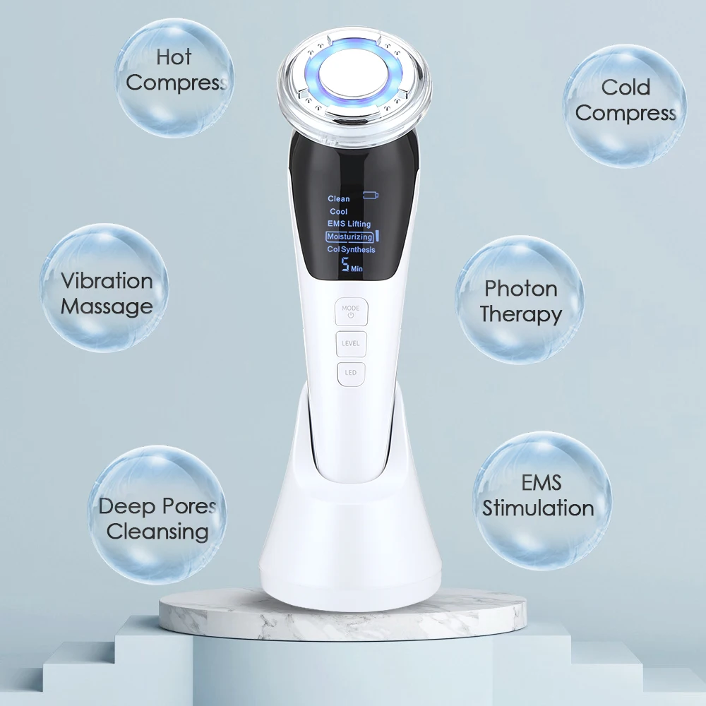 Массажер для лица EMS ультразвуковая Вибрация светодиодный Светодиодная