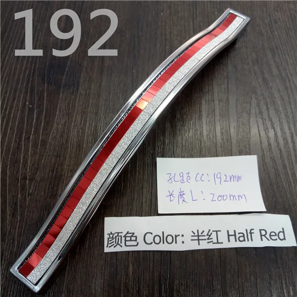 Half Red CC 192mm Кристальная ручка с отверстием CC 96 мм/128 мм серебристо-цветная кристальная Мебельная ручка для шкафа Ручка для выдвижных ящиков дверная ручка кухонная ручка - Цвет: Half Red CC 192mm