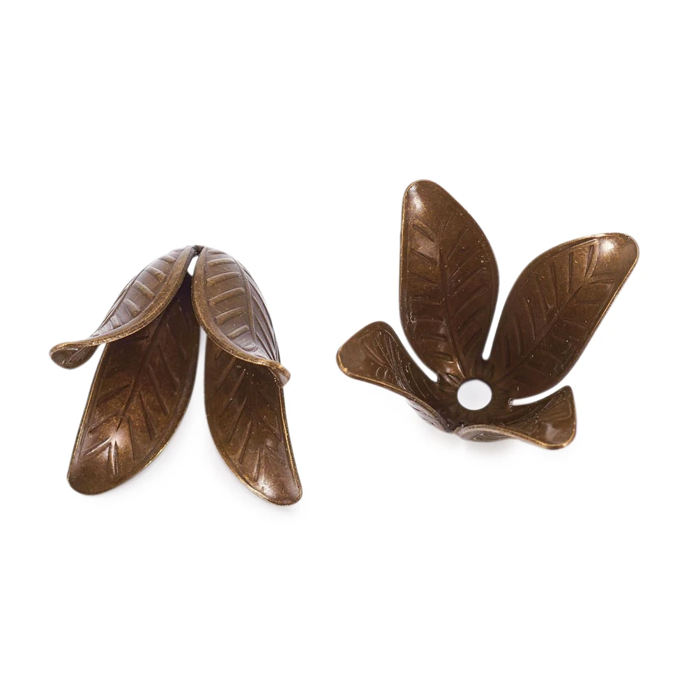 

5Pcs Antique Bronze Color 4-Petal Brass Flower Bead Caps 17x22mm Hole: 2.5mm