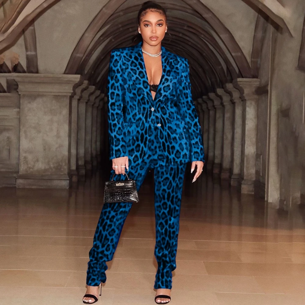 

Комплект одежды из 2 предметов в африканском стиле для женщин, Новое поступление, весна-осень, комплект из двух предметов с леопардовым прин...