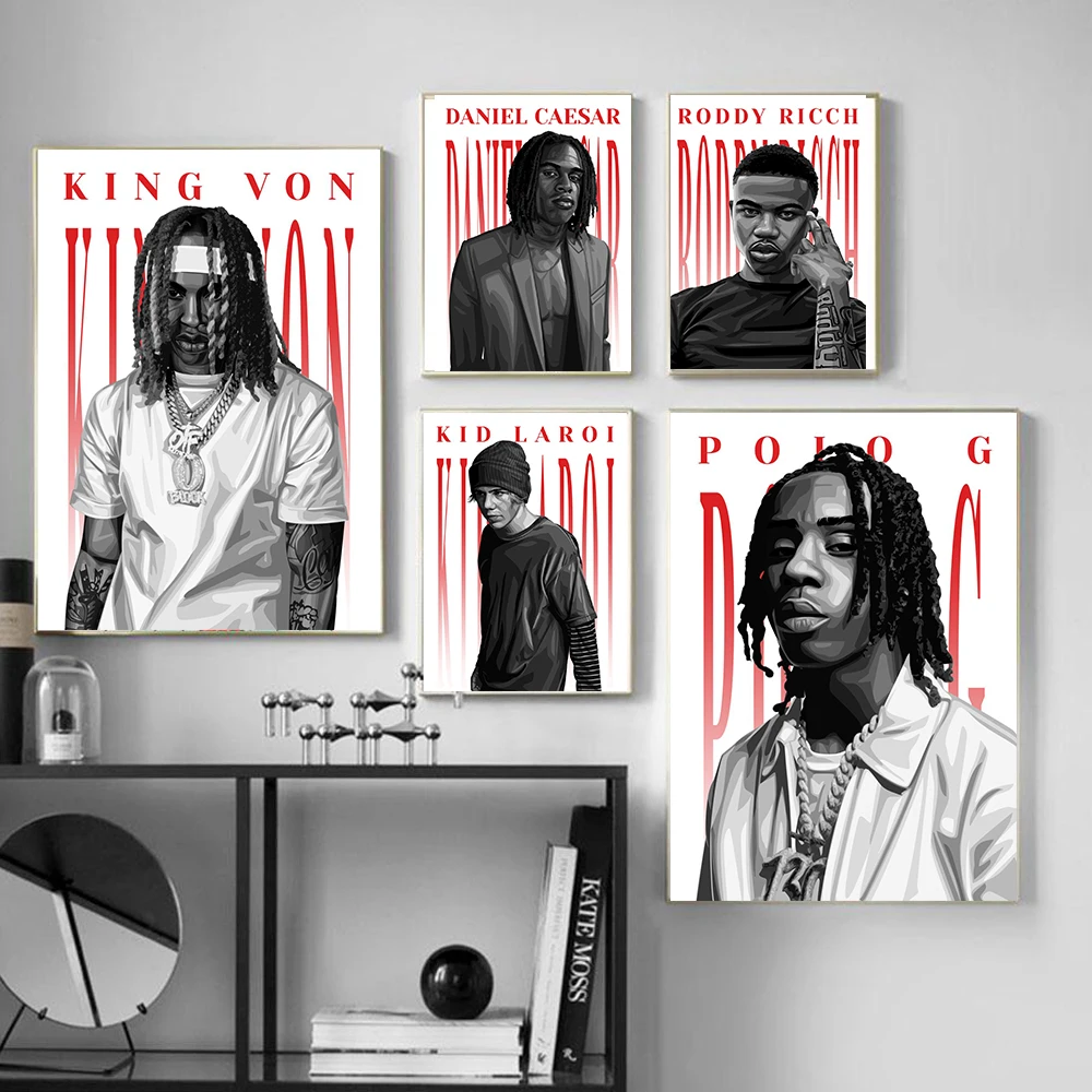 Черно-белые постеры с музыкальными звездами Лил Пип и плейбои карти Дрейк рэп