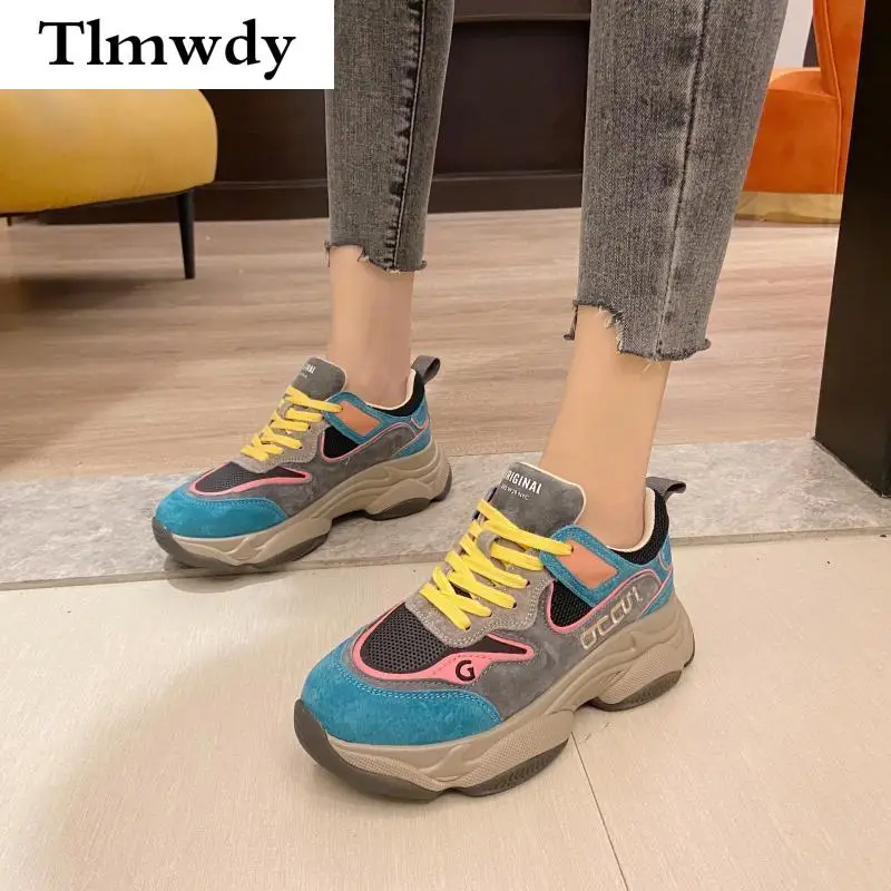 

2021 Fashion Women's Shoes Lace-up Color Matching Platform Shoes Women Mesh Breathable Sneakers Spring Comfortable Casual Shoes