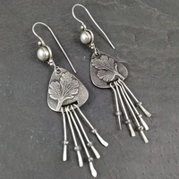 2022trend inlaid pearl tassel earrings bohemian vintage leaves earrings for women aretes de mujer gothic long hanging earrings