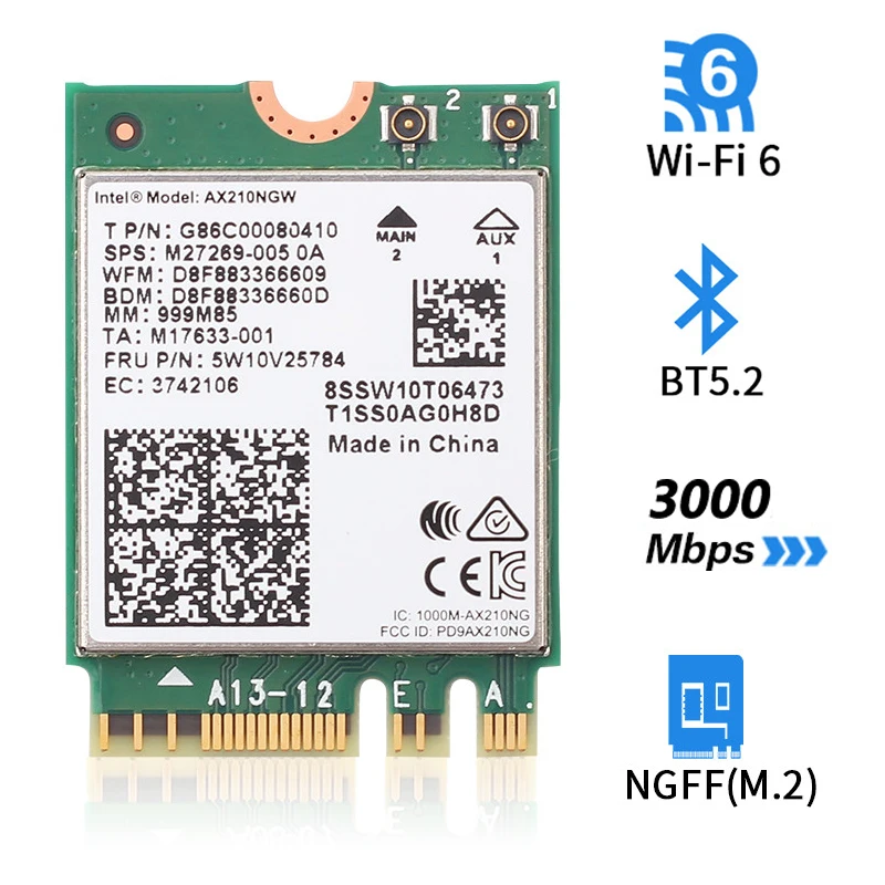 3000 Мбит/с WiFi 6E Intel AX210 Bluetooth 5 2 Беспроводная M.2 карта AX210NGW AX200 двухдиапазонный 4G/5 ГГц