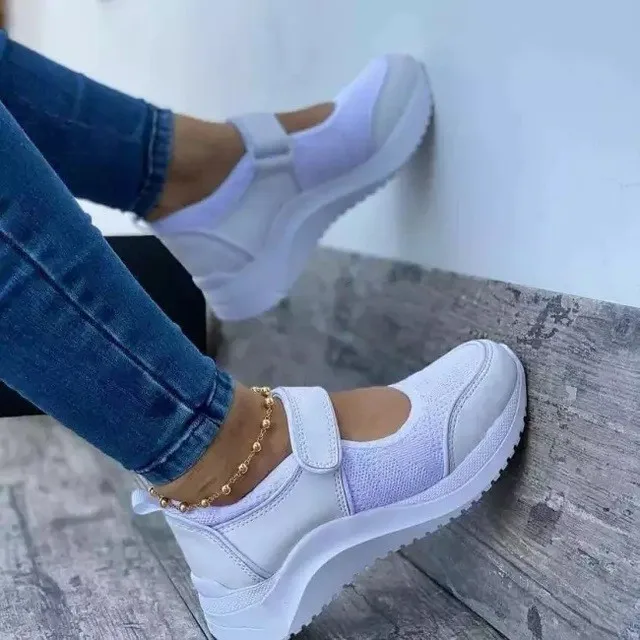 

2021 Women Fashion Vulcanized Sneakers Platform Solid Color Flats Ladies Shoes Casual Breathable Wedges Ladies Walking Sneakers