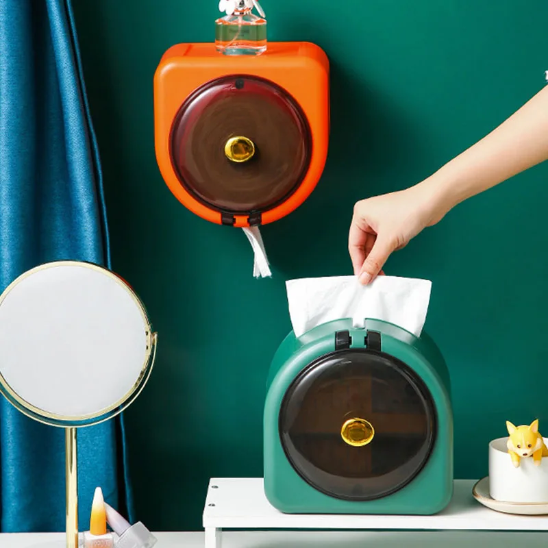 

Waterproof Toilet Paper Holder Wall Mounted Punch Free Paper Dispenser Storage Box Bathroom Kitchen Supply HFing