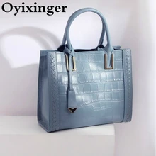 Oyixinger Womens Shoulder Bag Genuine Leather Handbag For Women 2022 New Crocodile Weave Crossbody Bag Fashion Solid Bag Female