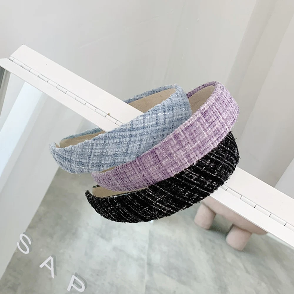 

1Pc Fashion Retro Broadside Tweed Headband Simple Wide Brim Hair Band Temperament Hair Accessories Women