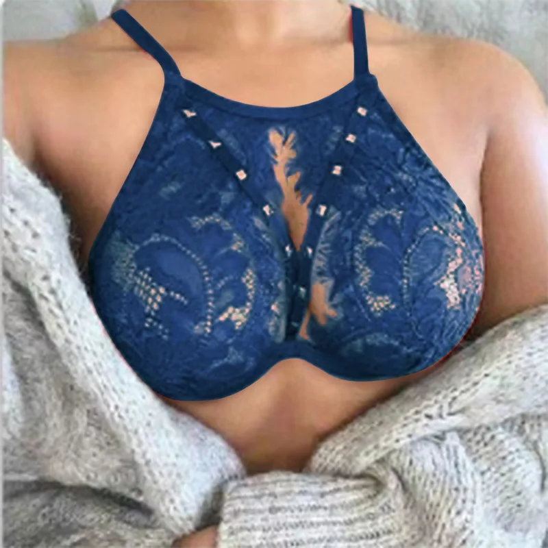 

Women Sexy Bra Top Push Up Vest Crop Top Bra Wireless Bra Rivet Hollow Out Lace Underwear Lingerie Bras