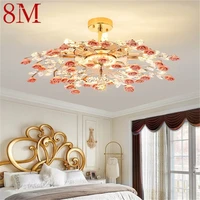 8m creative chandeliers light crystal pendant lamp red flower branch home led fixture for living dining room