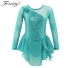 Балетное гимнастическое платье для девочек, детский танцевальный костюм с блестками, платье с длинным рукавом для фигурок, катания на коньках, одежда для выступлений и танцев