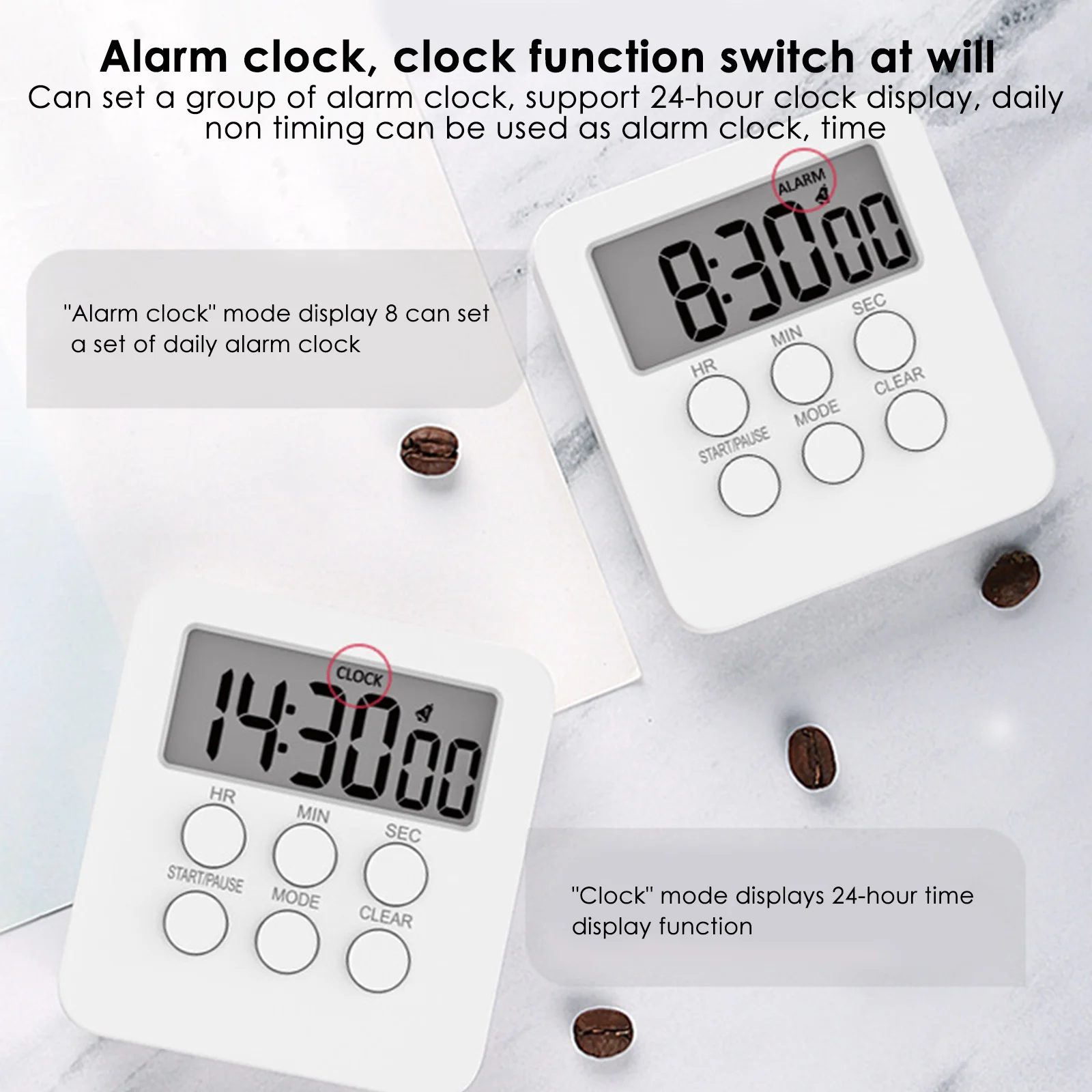 

Digital Kitchen Timer with Mute/Loud Alarm Switch ON/Off Switch, 24 Hour Clock Memory Function Count Up Countdown Timer
