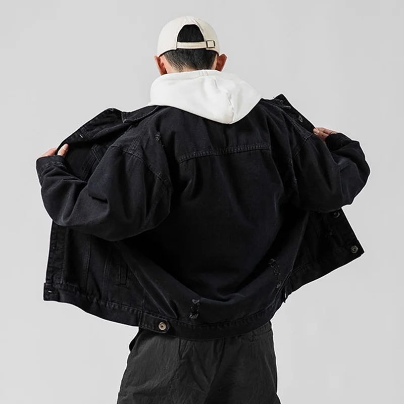 Весенняя и Осенняя джинсовая куртка с дырками Мужская мужская повседневная