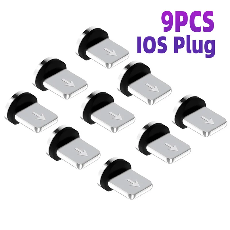 9pcs converter charging cable adapter for mobile phone 360 degree rotation magnetic tips replacement parts easy operate durable free global shipping