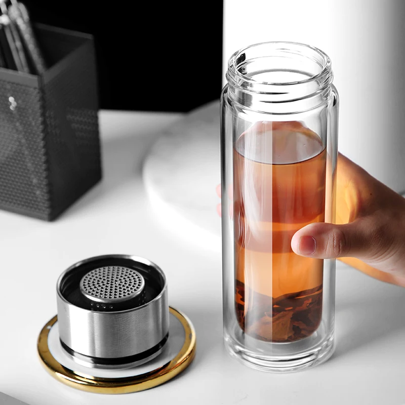 

Portable Business with Lid Tea Infuser Double Walled Glass Cup for Coffee Mug Bottle for Water Tumbler Glass Water Bottle Cups