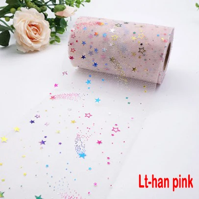 Lt han pink 6 см* 25 ярдов Радужный красочный Тюль с блестками в руллонах Звезда Сетка из сетчатого материала катушка Кружевная Ткань Свадебный декор "сделай сам" - Цвет: Lt han pink