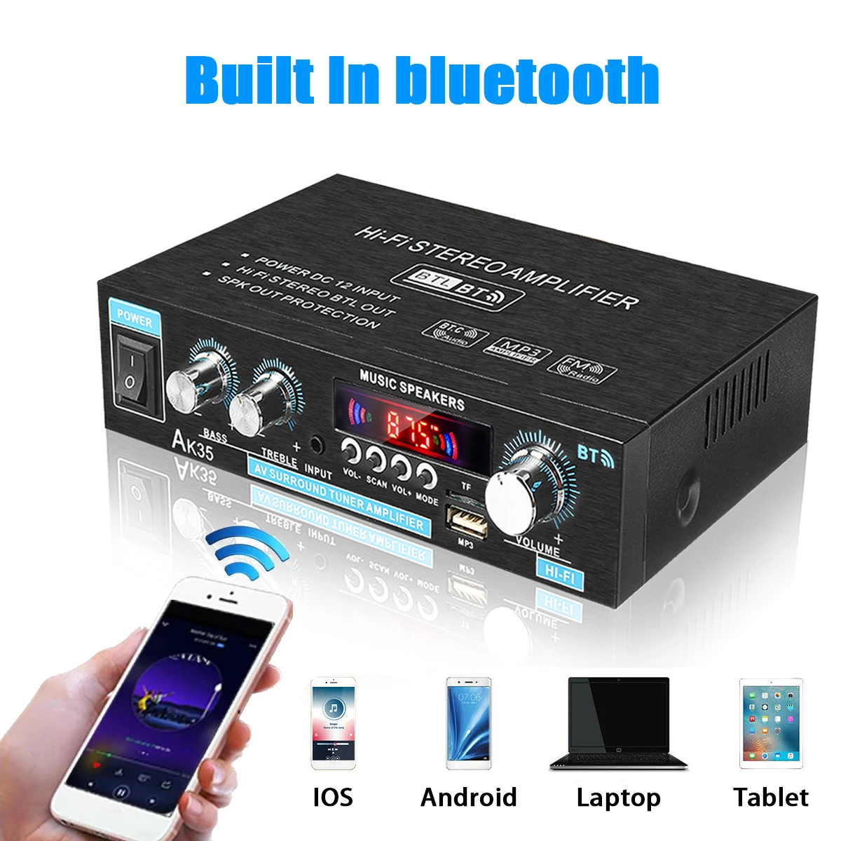 Домашние Цифровые усилители AK35 800 Вт BT аудио 110-240 в мощный bluetooth усилитель басов